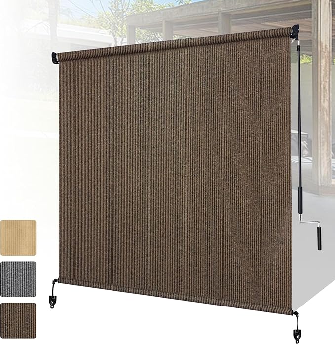 Shade&Beyond Custom Size Outdoor Roller Shades Cordless Patio Roll Up Blinds Exterior Shade Cloth Roll for Porch, Mocha