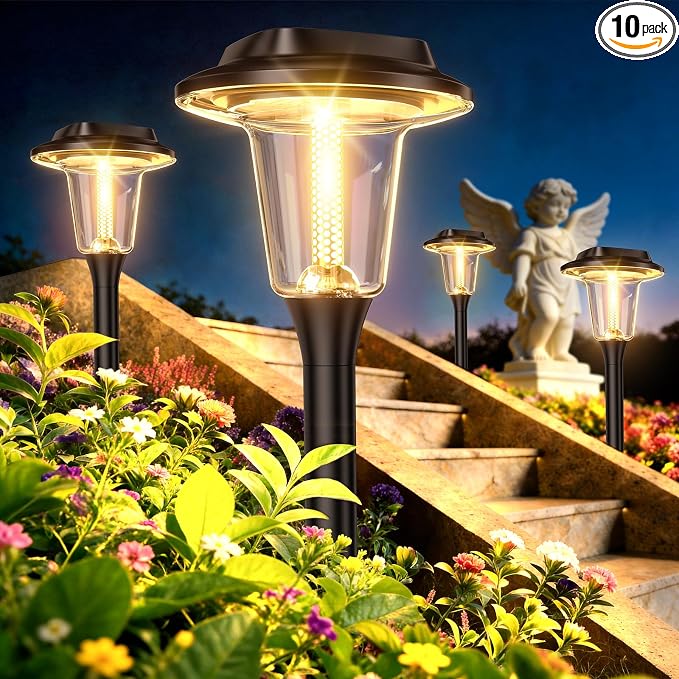 2026 New Solar Pathway Lights, 10 Pack Solar Lights Outdoor, Waterproof IP65, Upgraded Bright LED, Auto On/Off, Modern Garden Lights, Solar Powered Light for Yard, Lawn, Walkway, Driveway, Patio Decor