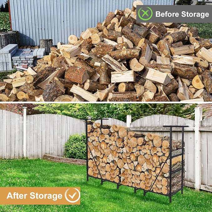 Vailge Firewood Rack Outdoor 6FT with Waterproof Firewood Carrier Bag, Adjustable Heavy Duty Steel Firewood Holder Storage, Log Rack for Fireplace, Fire Pit, Backyard, Camping