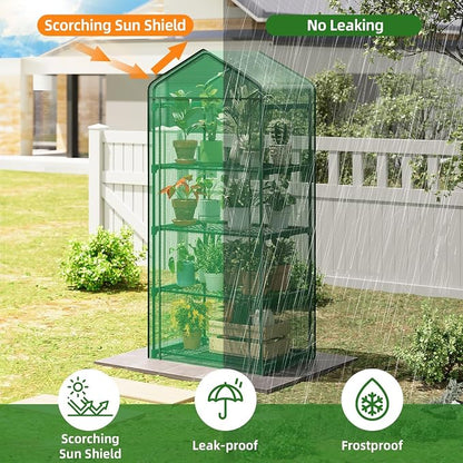 Superlele Mini Greenhouse, Plant Stand for Indoor Outdoor, 27x19x62-Inch Plant Greenhouse, 4 Tier Plant Shelf with Green PE Mesh Cover, Portable Greenhouse for Seeding, Gardening Gifts