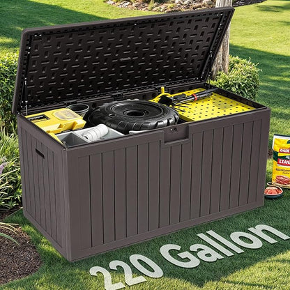 YITAHOME 220 Gallon Double-Wall Deck Box with Divider & Side Handles | Outdoor Large Storage for Patio Furniture Cushions, Garden Pool Accessories, Water Resistant & Lockable