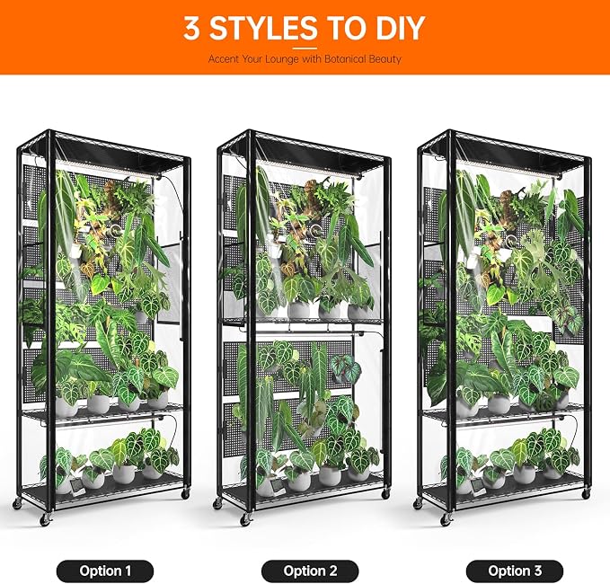 Bstrip Indoor Greenhouse Cabinet with Pegboard, Indoor Greenhouse with Grow Light, 4 Pack 96W Full Spectrum Plant Lights, Ideal for Indoor Plant, Foliage Plants, 35.4"x13.8"x71"