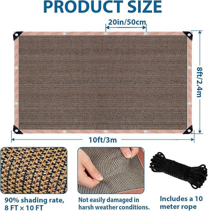 90% Outdoor Sun Shade Cloth, 8 x 10 FT Pergola Shade Cover with Grommets, Privacy Screen Sunshades for Patio Garden Backyard Plant, Mocha