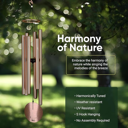 Nature’s Melody Aureole Tunes Wind Chimes – Outdoor Windchime with 6 Tubes Tuned to C Pentatonic Scale, 100% Rustproof Aluminum, Powder Finish & S Hook Hanger for Sympathy, Memorial Gift or Zen Garden