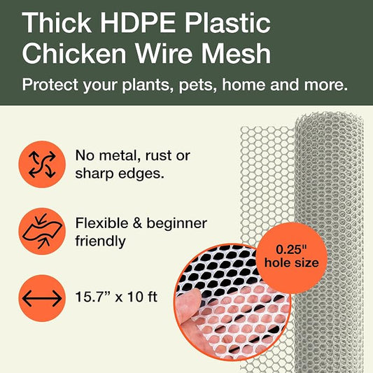 Maporch Plastic Chicken Wire Fencing for Pet Protection - 15.7" x 10ft, HDPE White Chicken Wire - Garden Fence Animal Barrier for Dogs, Cats and Rabbits (2-Pack) | 15.7" x 10ft - HDPE Home and Garden Netting - UV Resistant - Customizable Balcony Barrie...