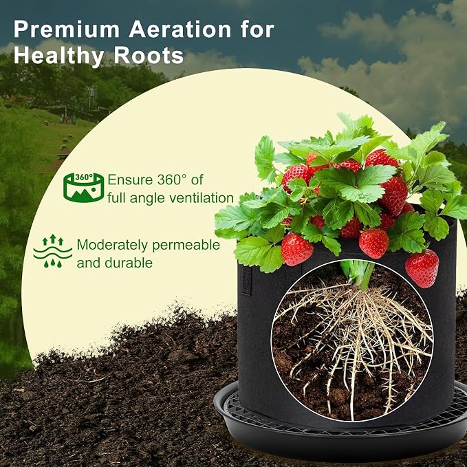 P Polerden 4 Pack Self Watering Fabric Pot Base 14 inch, Auto Pots Fit for 5 Gallon Grow Bags, Auto Watering Plant Saucer for Fabric Planters Plant Saucers Flower Pot Tray, 3 Year Warranty