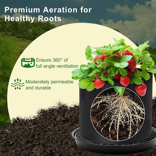 P Polerden 4 Pack Self Watering Fabric Pot Base 14 inch, Auto Pots Fit for 5 Gallon Grow Bags, Auto Watering Plant Saucer for Fabric Planters Plant Saucers Flower Pot Tray, 3 Year Warranty