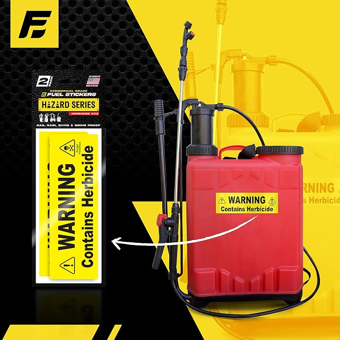 Herbicide Sticker - Warning Label Signage for Pump and Garden Sprayers: Weather and Fade Resistant, Extreme Stick, Commercial Grade, Herbicide Labels - USA Made (2 Labels)