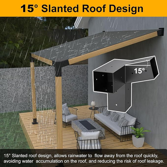 15°Slanted Roof Wall Mount 4x4 Pergola Bracket Kit,TROPTOLKY Angled 4x4 Wood Post Bracket,DIY Pergola Gazebo Kit 3way(6pcs)