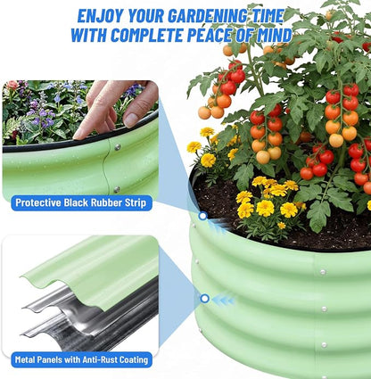 SnugNiture 3 Pcs 2x2x1ft Round Galvanized Raised Garden Bed Kit Outdoor, Metal Planter Box for Planting Plants Vegetables, Green