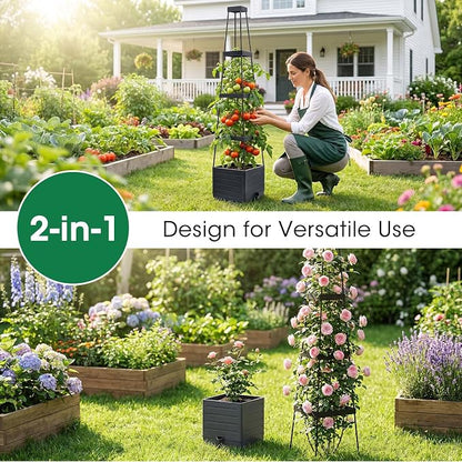MQFORU 2Pack Raised Garden Bed Planter Boxes with Trellis, 57" Self-Watering Tomato Planter Boxes with Trellis for Climbing Vegetable and Plants, Tomato Cage for Indoor Outdoor Use