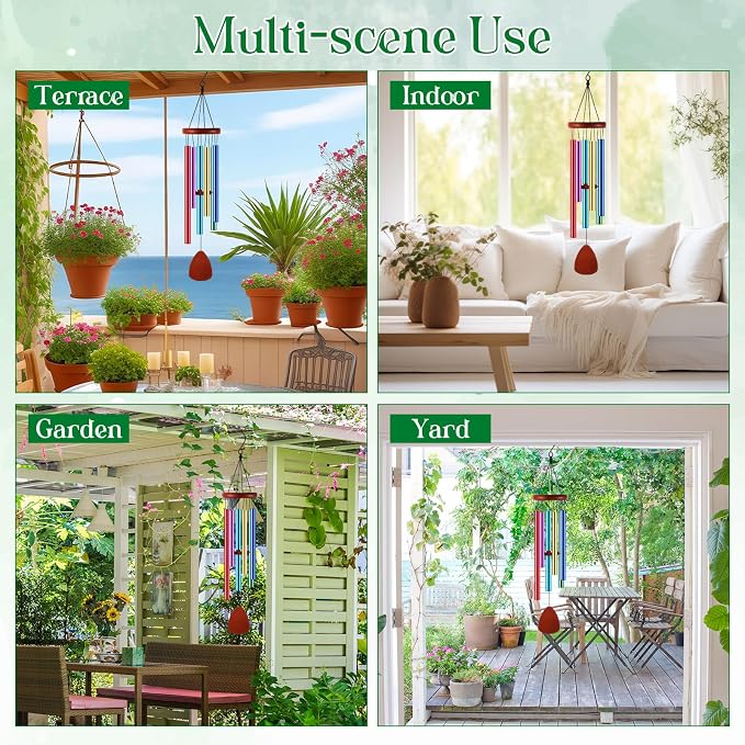 Leinuosen Wind Chimes for Outside Wind Chimes Outdoors Deep Tones 28" with 6 Aluminum Tubes Memorial Sympathy Windchime for Valentine Tree Decor Garden Courtyard Mom Loved One Gifts(Classic,Colorful)