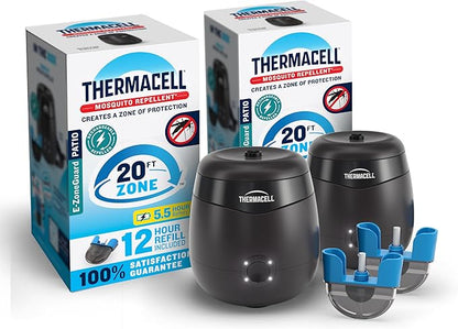 Thermacell E-ZoneGuard Patio Rechargeable Two Mosquito Repeller Value Pack; 20-Foot Zone of Scientifically Proven Outdoor Protection; 5.5-Hr Battery; 24 Hrs of Refill; Bug Spray Alternative; DEET-free