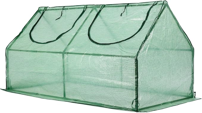 Aoodor 4 x 2 x 2 ft Mini Greenhouse with 2 Zipper Doors, Water Resistant, UV Protected for Flowers, Vegetables and Herbs, Green