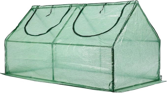 Aoodor 4 x 2 x 2 ft Mini Greenhouse with 2 Zipper Doors, Water Resistant, UV Protected for Flowers, Vegetables and Herbs, Green