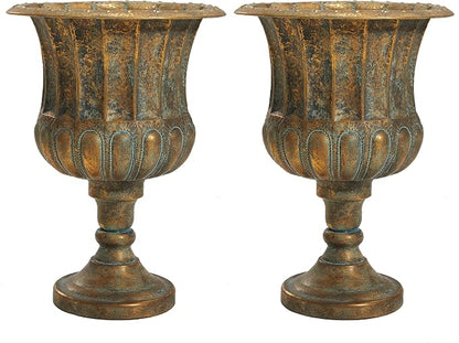 Worth Garden 24.5" H. Metal Urn Planters 2-Pack - Bronze Classic Antique Iron Plant Pots - Large Decorative Rustic Flower Pots for Outdoor Use - Traditional Urn Planter for Patio, Front Porch