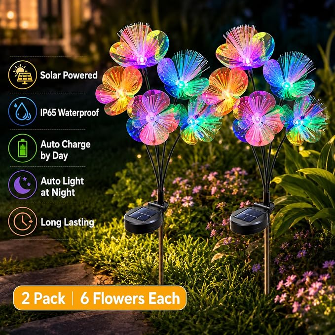 JJGoo 2 Pack Solar Garden Lights, Solar Flower Swaying Light for Outside, New Upgraded Outdoor Waterproof Light for Garden Patio Yard Front Porch Decor