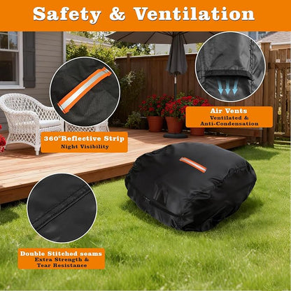 Saking Robot Lawn Mower Cover Waterproof, 500D Heavy Duty Wire Free Automatic Robotic Lawnmower Protective Cover, Smart Mowing Machine Cover with Drawstring & Buckles, 32x24x17 in, Black