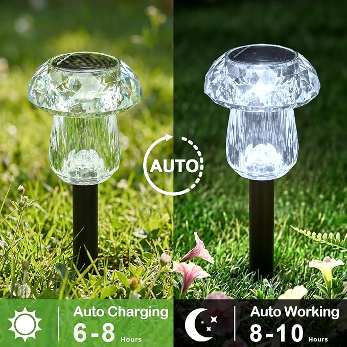 Solar Pathway Lights Outdoor 8 Pack Mushroom Garden Lights Waterproof Solar Powered Yard Lighting for Landscape, Driveway, Path, Walkway, Patio, Outside Garden Decorations, 6000K Cold White