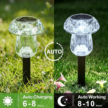 Solar Pathway Lights Outdoor 8 Pack Mushroom Garden Lights Waterproof Solar Powered Yard Lighting for Landscape, Driveway, Path, Walkway, Patio, Outside Garden Decorations, 6000K Cold White