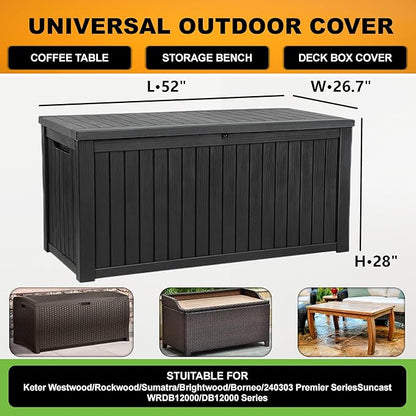 Deck Box Cover - Outdoor Storage Box Cover 130 Gallon, Heavy Duty 600D Oxford Cloth Water And Dust Resistant, Size 52 x26.7 x 28 Inches Fits Most Patio Box.