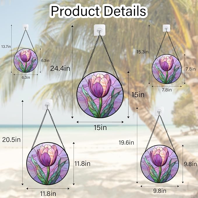 DASTOLL Stained Glass Window Hanging Purple Tulips Flower 9.8" - Suncatcher Door Garden Sun Catcher Home Decor Birthday Mother's Day for Mom Men Woman Parents Her Nana Friend
