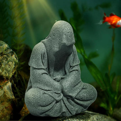 Fish Tank Buddha Statue Sandstone Ornament,Zen Garden Aquarium Decor,Meditating Statues for Underwater Landscaping