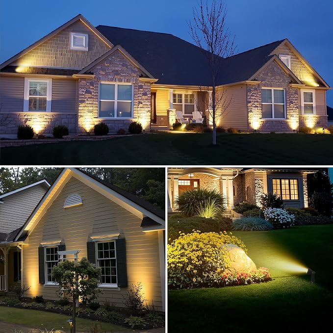 Zuske Outdoor Landscape Lighting, 4-Pack Outdoor Spot Lights with Transformer, Plug in LED Spot Lights for Garden, Yard, Backyard, Plants, Lawn, Trees, House, Flags, IP65 Waterproof – Warm White
