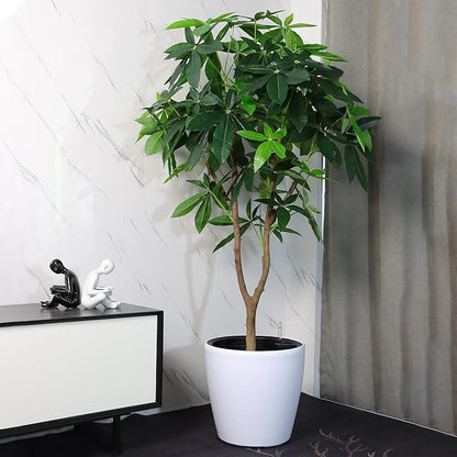 Dexceder 18x17 Self Watering Planter with Wheels (White Matte) | Inner Pot Design, Thickened Large Floor Standing Flower Plant Pot with Water Level Indicator Indoor Outdoor