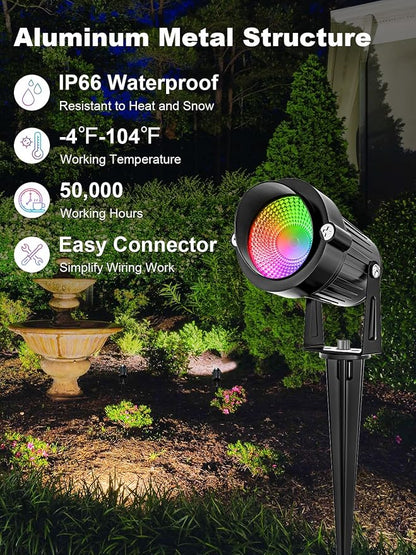 ZUCKEO All-in-One RGBW Landscape Lighting Kit, 5W Color Changing Low Voltage Landscape Lights with Transformer and 80FT Wire, LED Multi-Color Landscape Spotlights for Holiday Yard Garden House, 8Pack