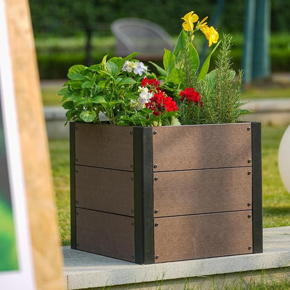 Garden Raised Bed, 19 * 19 * 18in Deep Root Planter Box for Patio, Outdoor Herb, Vegetable, and Flower Gardening - Durable Wooden Style Planter Box for Easy Mobility and Clearance