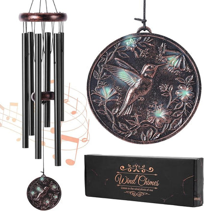 Hummingbird Wind Chimes for Outside – Vintage Hummingbird Deep Tone Wind Chime 3D Resin Embossed Copper Wind Catcher Outdoor Clearance, Outdoor Garden Hanging Decor, Memorial Sympathy Gift