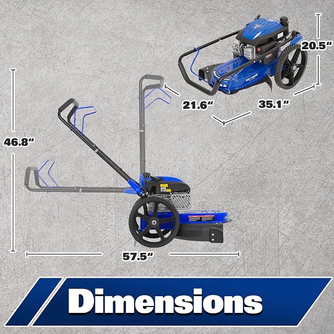 BILT HARD Walk Behind String Trimmer, 170cc 4-Cycle Gas Brush Hog Mower, 22 Inch Cutting Diameter, Push Weed Eater with 14 Inch Flat Free Wheels, Brush Cutter for Farm, Lawn, Yard