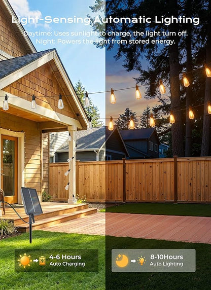 Brightown 58FT Solar String Lights Outdoor Waterproof, Patio Lights with Remote and 25+1 LED Shatterproof Bulbs, Dimmable & Timable, 3 Light Modes, Solar Lights Outdoor for Yard Camping Party Outside