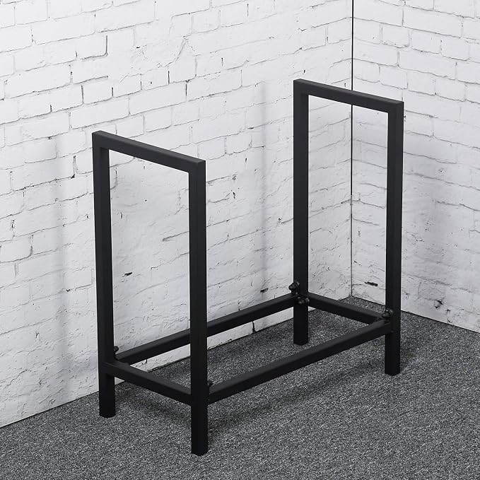 MBQQ Industrial Rustic 24" Firewood Log Rack for Home Fireplace Decoration, Indoor/Outdoor Wrought Iron Firewood Holder, Metal Lumber Storage Rack, Black