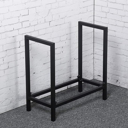 MBQQ Industrial Rustic 24" Firewood Log Rack for Home Fireplace Decoration, Indoor/Outdoor Wrought Iron Firewood Holder, Metal Lumber Storage Rack, Black