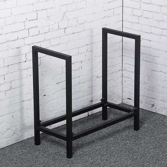 MBQQ Industrial Rustic 24" Firewood Log Rack for Home Fireplace Decoration, Indoor/Outdoor Wrought Iron Firewood Holder, Metal Lumber Storage Rack, Black