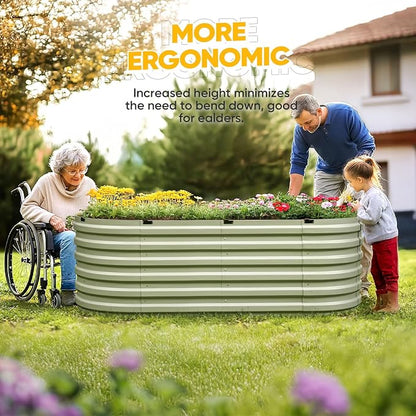 KING BIRD Raised Garden Bed Kit 2025 Upgraded Quick-Setup Galvanized Planter Garden Box Outdoor for Gardening, Vegetables, Flowers, 74x36x23 in, Olive Green