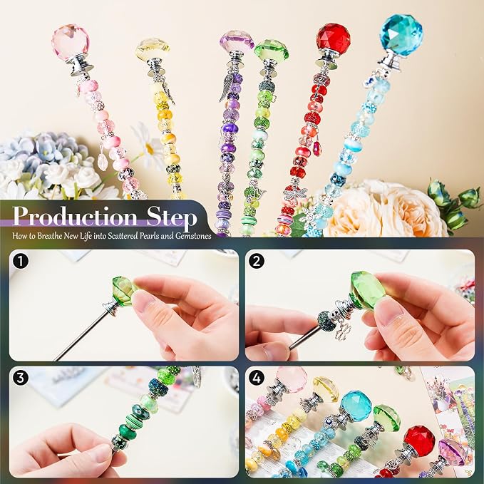 306Pcs Beaded Garden Stakes kit, 16in Extra Long Fairy Wand Garden with Crystal Diamond Tops for Plants Garden Outdoor&Indoor Decorative