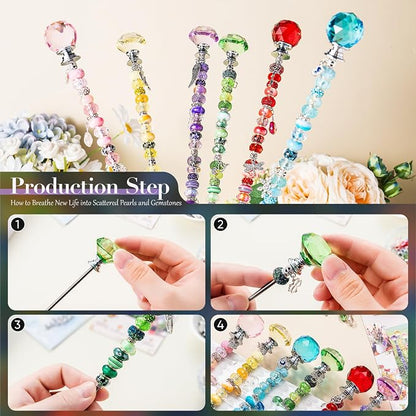 306Pcs Beaded Garden Stakes kit, 16in Extra Long Fairy Wand Garden with Crystal Diamond Tops for Plants Garden Outdoor&Indoor Decorative