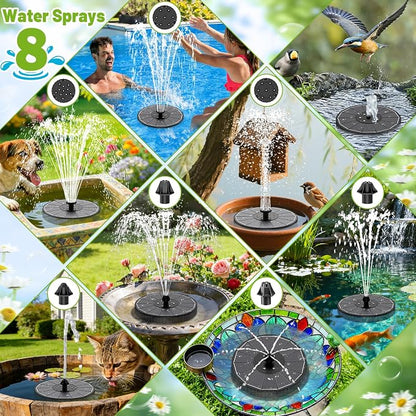 Solar Fountain with 3 Spray Height, Colorful Led Lights, 3.5W Glass Solar Bird Bath Water Fountain with 2000mAh Battery, 4 Rotating Rods and 7 Nozzles for Hummingbird Bathing, Outdoor Décor
