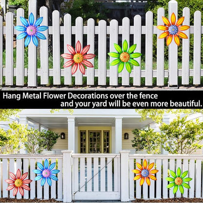 Gooyule Metal Flower Wall Art - Colorful Floral Decor for Indoor Outdoor Hanging - Home Office Garden Yard Wall Decoration Set (Metal Flower Decor A)