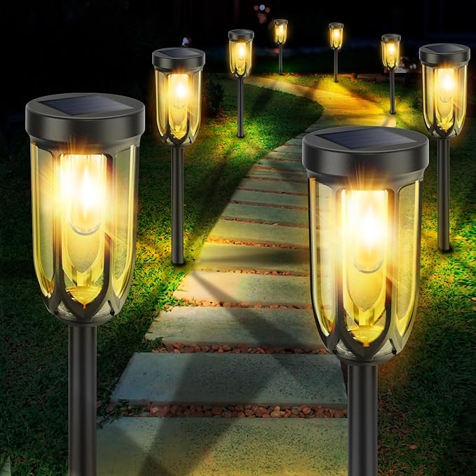 UMYBJRNDSA-Solar Lights Outdoor 8 Pack, Solar Pathway Lights, Solar Lights Outdoor Waterproof IP65, Bright Auto On/Off Garden Lights, Solar Landscape Lights for Driveway Walkway Lawn Yard (Warm White)