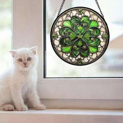 DASTOLL Stained Glass Window Hanging St. Ripak Festival Green Lucky Clover 6.3" - Suncatcher Door Garden Sun Catcher Ireland Decor Mother's Day for Mom Woman Her Men Sisters