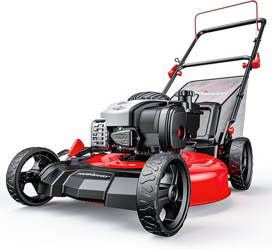 PowerSmart 21" 3-in-1 Gas Push Lawn Mower with 140cc Briggs&Stratton 4-Stroke Engine - Wide Cutting Deck, 6 Height Adjustments, Mulching Capability