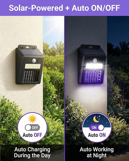 Solar Bug Zapper Outdoor - 2-in-1 Waterproof Cordless Mosquito Zapper with 3 Modes, Motion Sensor Light & UV Light, Rechargeable Mosquito Killer Lamp for Patio Yard Garden