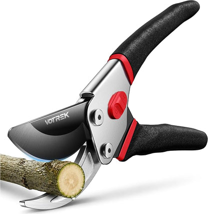VOTREK® 8.5” Pruning Shears, Professional Garden Pruner with Jam-Proof Spring & Ever-Sharp SK5 Blade, Ergonomic Bypass Clippers for Rose, Tree Trimming, Heavy Duty Bonsai Scissor for Weak Hand
