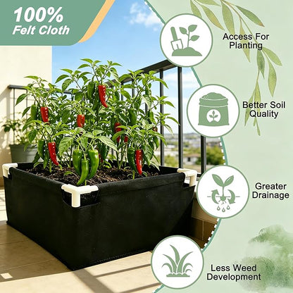 Breathable Felt Raised Garden Bed with PVC Frame, Heavy-Duty Square Planter Box for Vegetables, Herbs & Flowers, 3 Sizes– No Tools Assembly for Patio, Backyard Gardening（4.6*4.6*1FT 1PCS）