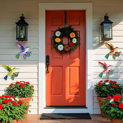 SUNREEK 4 Pack Metal Hummingbird Wall Art, Hanging Birds Outdoor Fence Decorations for Garden Patio Yard Living Room Door Balcony