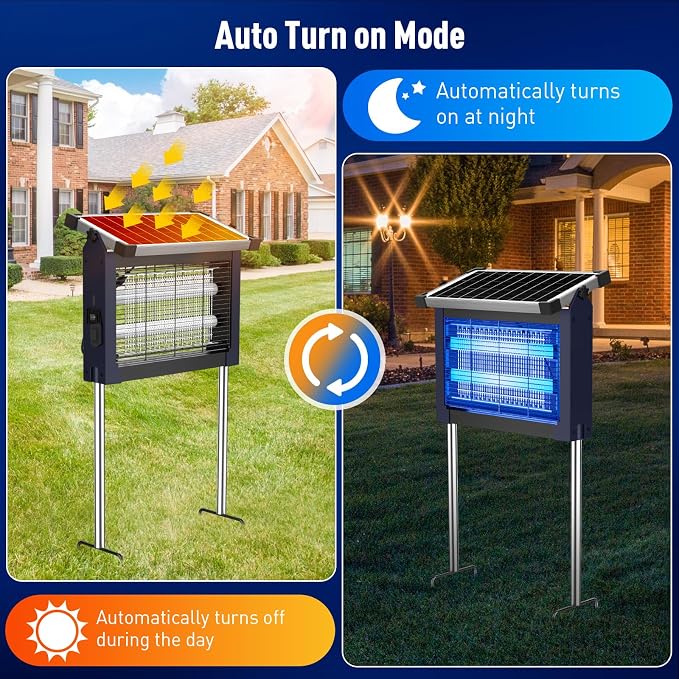 Solar Bug Zapper Outdoor Waterproof, USB-C Rechargeable Mosquito Zapper, 4500V Electric Insect Killer, Solar Mosquito Trap Fly Zapper for Patio Garden Backyard Camping Garage(Deep Blue)